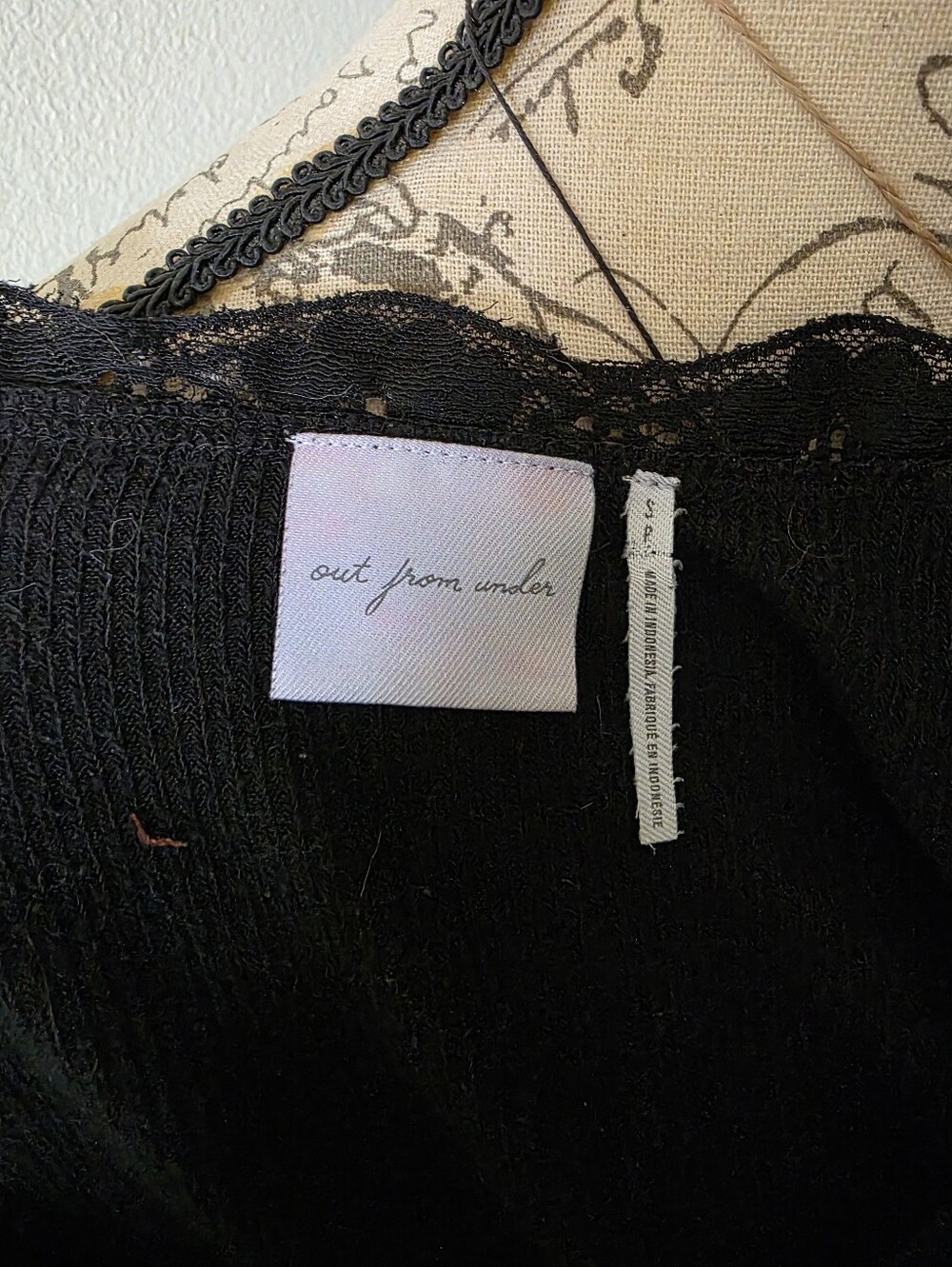 Out From Under Black Lace Trim Ribbed Long Sleeve Top - Picture 2 of 5